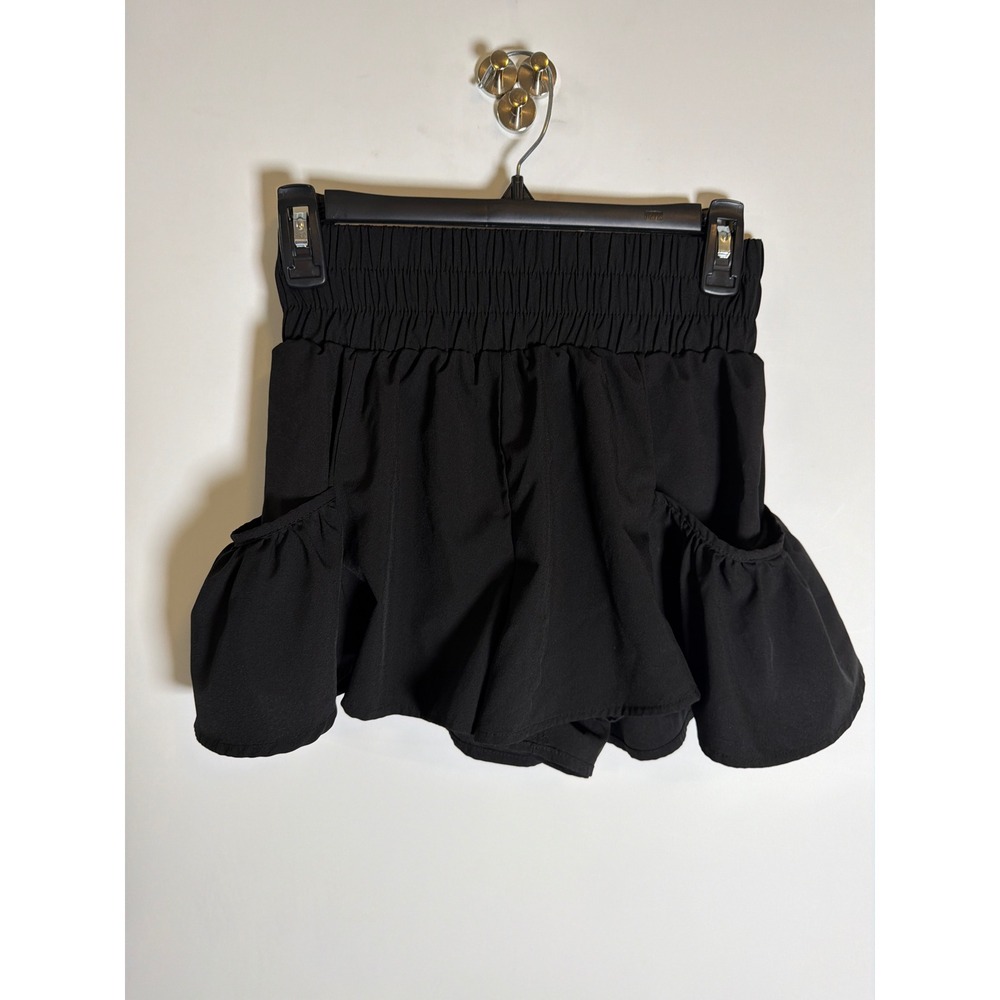 B Athletic Shorts Womens Small Black Smocked High Waist Ruffle Pocket Flowy Gym
